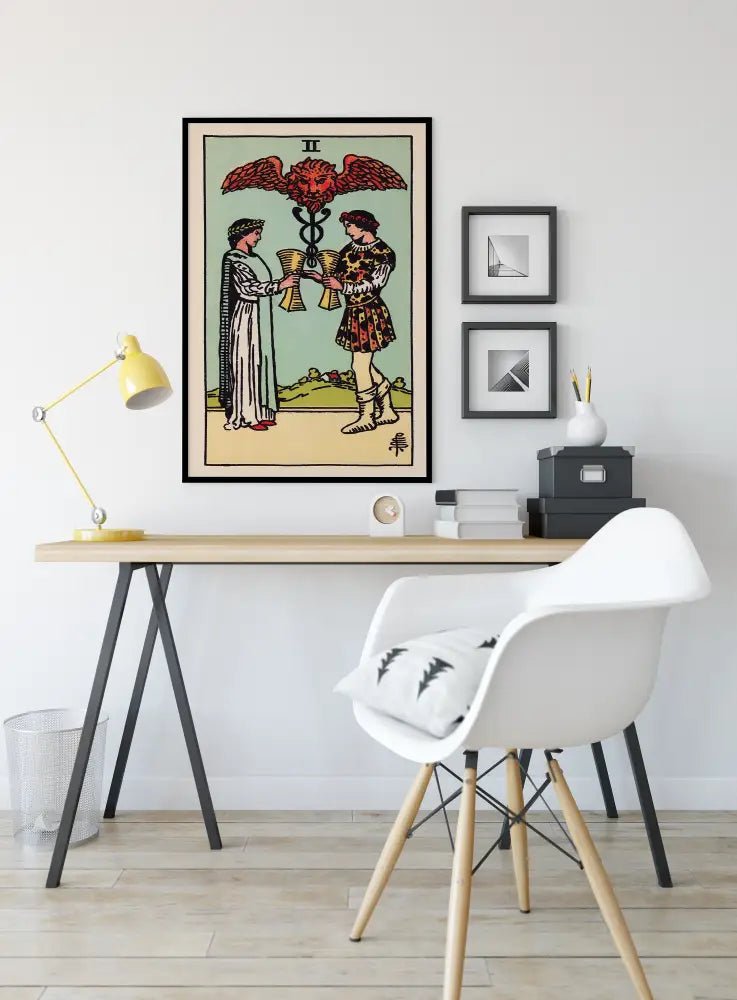 Two of Cups Tarot Card Print Unframed Poster No Frame Elegant Wall Art for Tarot Lovers by My Store
