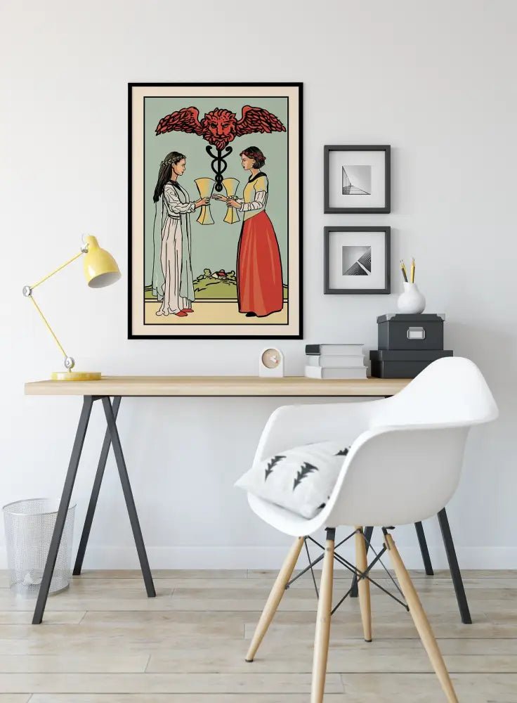 Two Of Cups Tarot Card Print Two Women Poster No Frame Wall Art For Tarot Lovers by My Store
