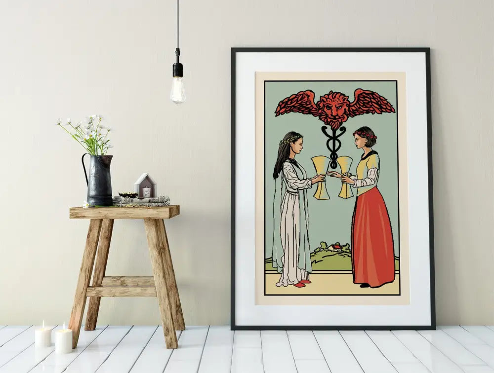 Two Of Cups Tarot Card Print Two Women Poster No Frame Wall Art For Tarot Lovers by My Store