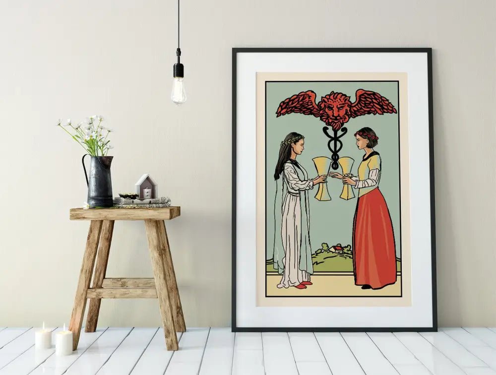 Two Of Cups Tarot Card Print Two Women Poster No Frame Wall Art For Tarot Lovers by My Store