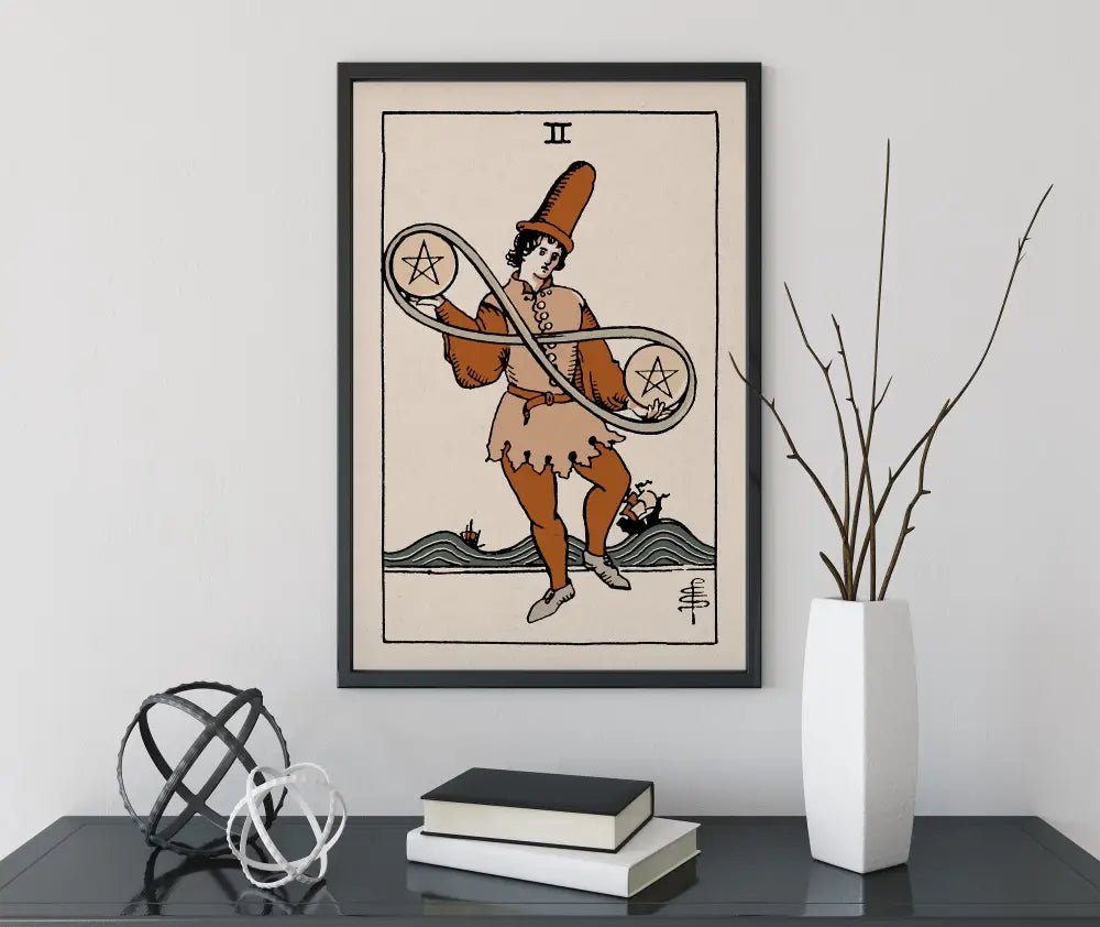 Two Of Pentacles Tarot Card Print Natural Vibe Poster No Frame Wall Art For Mystic Home Decor by My Store