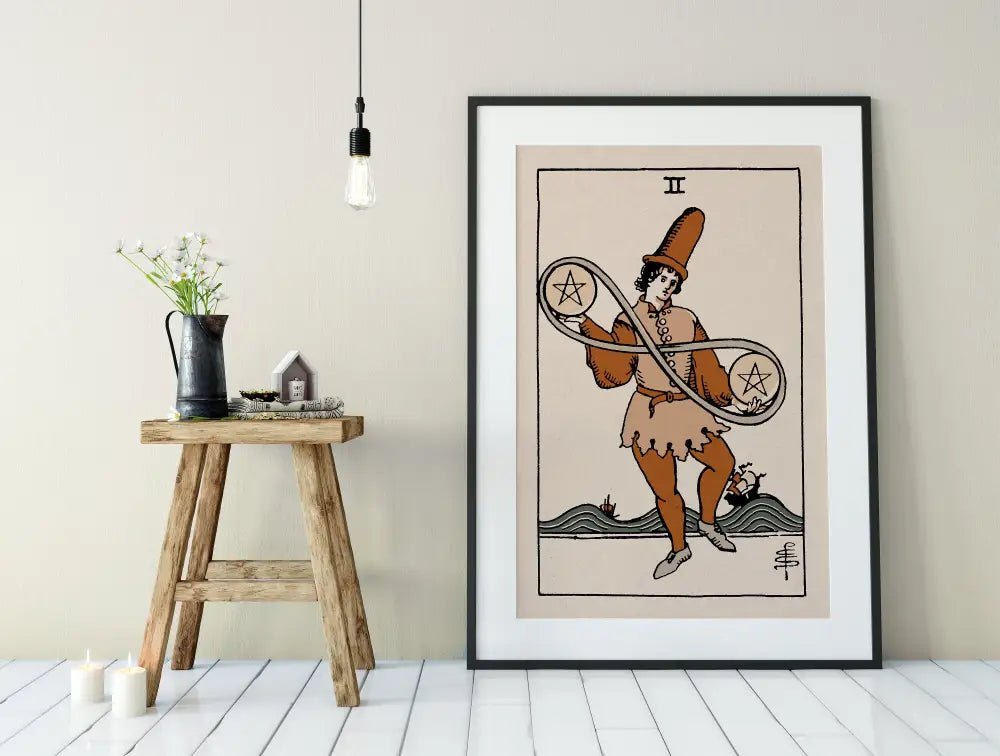 Two Of Pentacles Tarot Card Print Natural Vibe Poster No Frame Wall Art For Mystic Home Decor by My Store