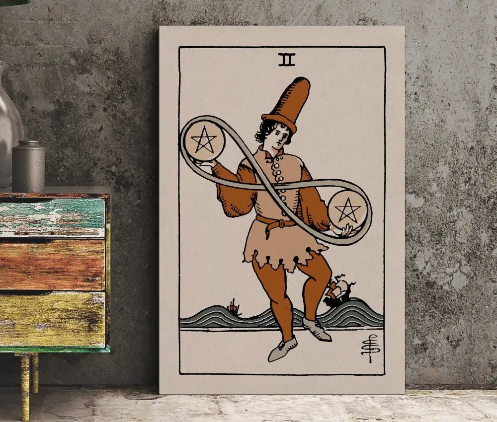 Two Of Pentacles Tarot Card Print Natural Vibe Poster No Frame Wall Art For Mystic Home Decor by My Store