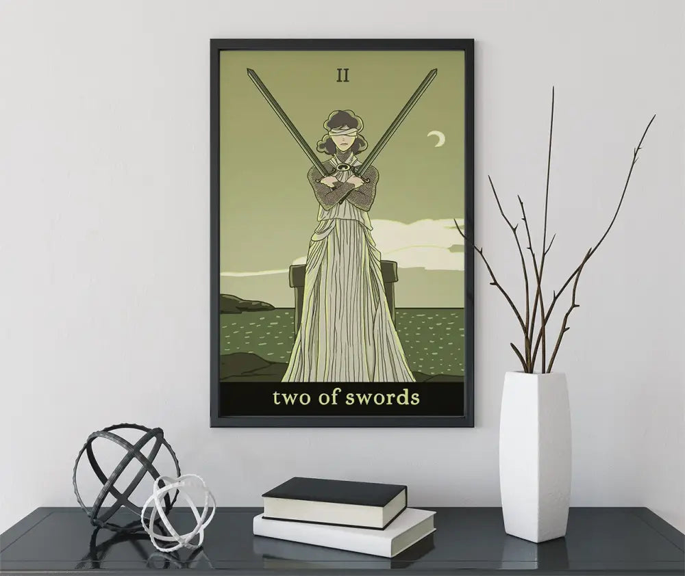Two Of Swords Tarot Card Print By Green Menagerie Mystic Wall Art Poster For Elegant Tarot Decor by My Store