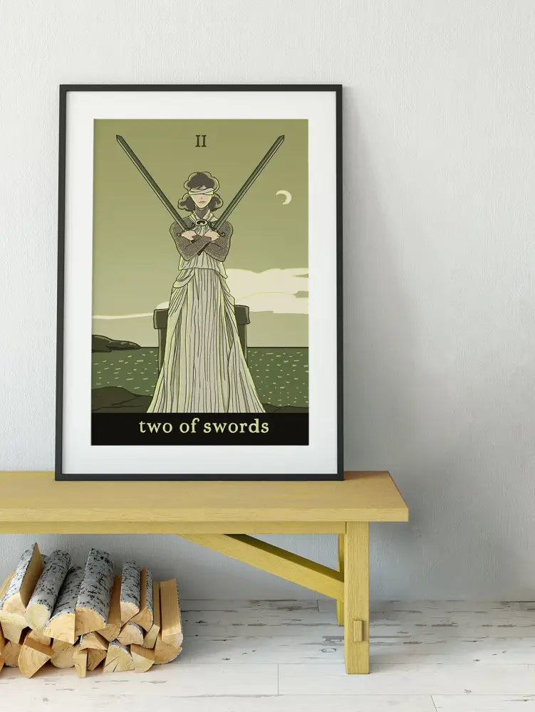 Two Of Swords Tarot Card Print By Green Menagerie Mystic Wall Art Poster For Elegant Tarot Decor by My Store