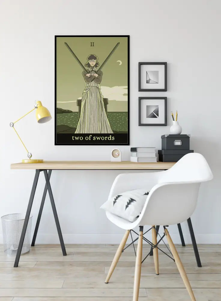 Two Of Swords Tarot Card Print By Green Menagerie Mystic Wall Art Poster For Elegant Tarot Decor by My Store