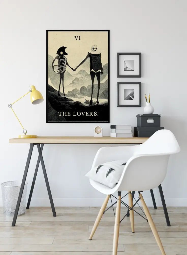 Two Skeleton Lovers Tarot Card Print The Lovers Card Poster by My Store