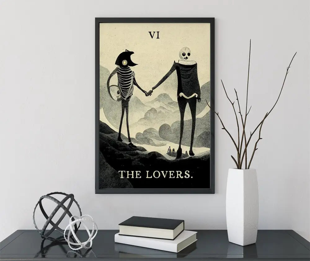 Two Skeleton Lovers Tarot Card Print The Lovers Card Poster by My Store