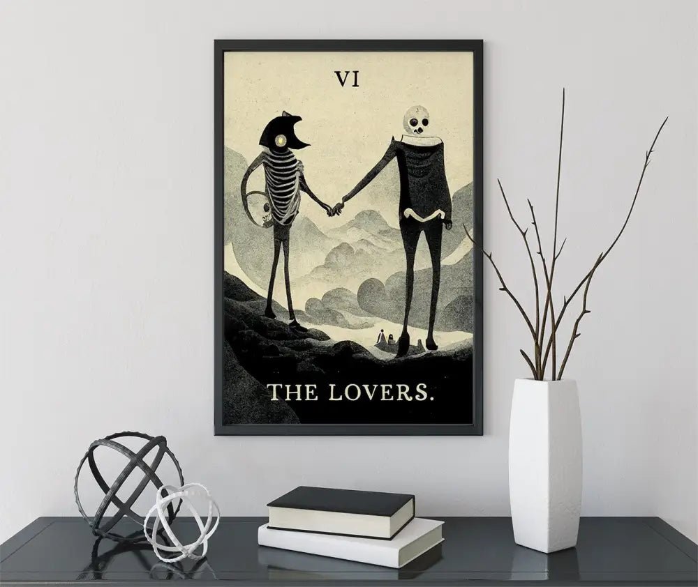 Two Skeleton Lovers Tarot Card Print The Lovers Card Poster by My Store
