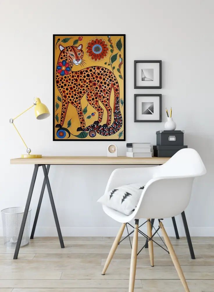 Vibrant Cheetah Folk Art Poster No Frame AI Generated by My Store
