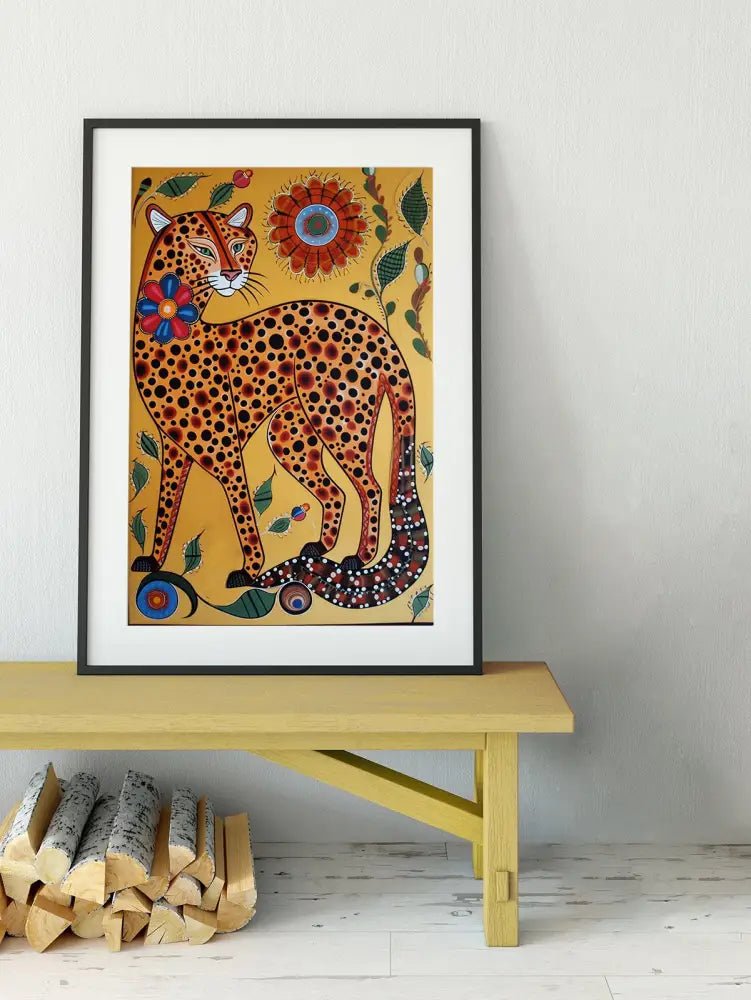 Vibrant Cheetah Folk Art Poster No Frame AI Generated by My Store