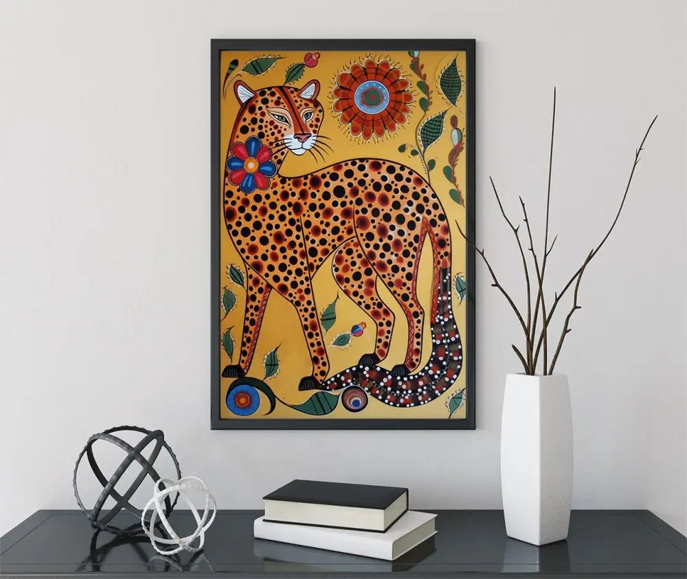 Vibrant Cheetah Folk Art Poster No Frame AI Generated by My Store