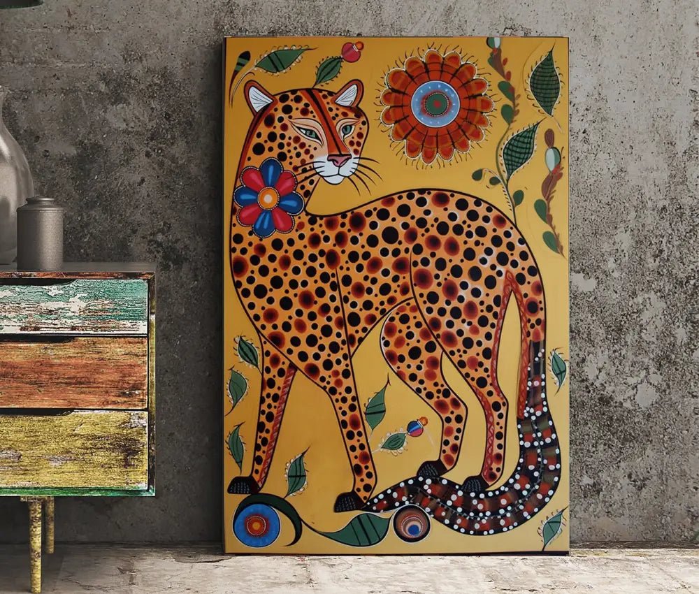 Vibrant Cheetah Folk Art Poster No Frame AI Generated by My Store