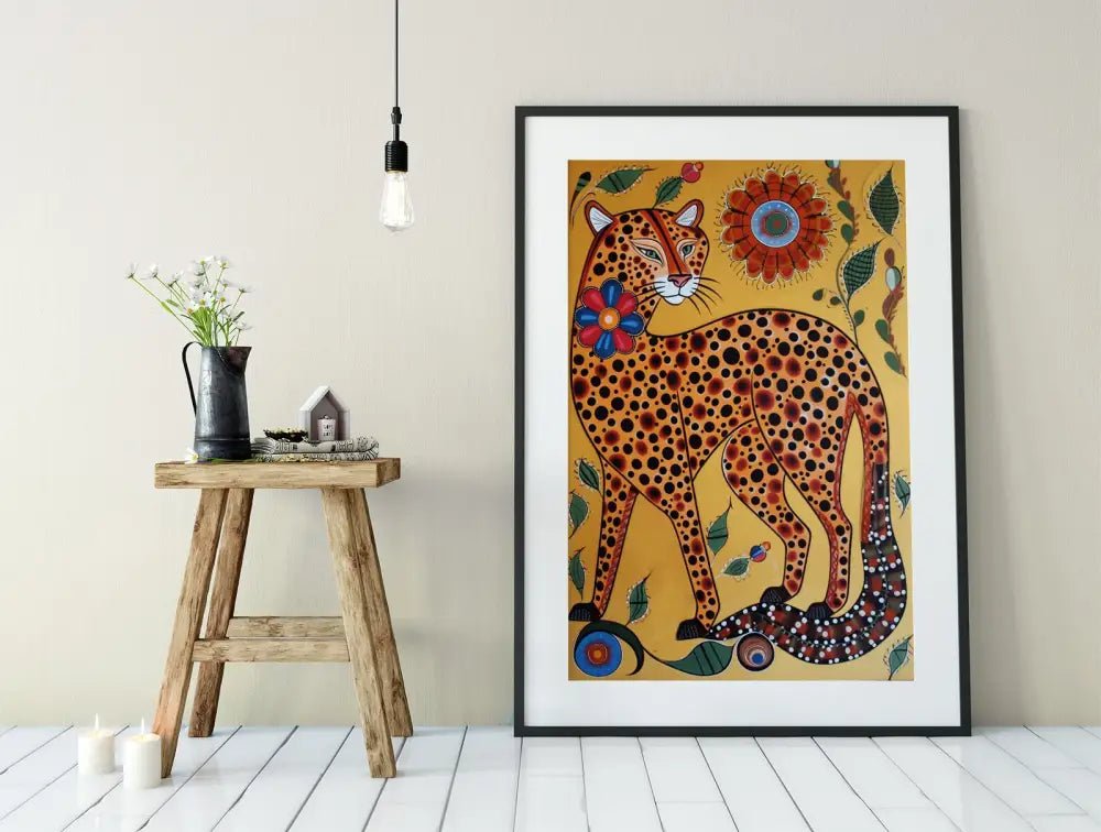 Vibrant Cheetah Folk Art Poster No Frame AI Generated by My Store