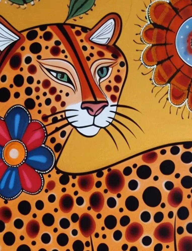 Vibrant Cheetah Folk Art Poster No Frame AI Generated by My Store