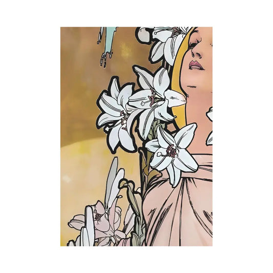 Vibrant Fleurs Mucha Print Yellow Art Nouveau Floral Poster For Bohemian Home Decor by My Store