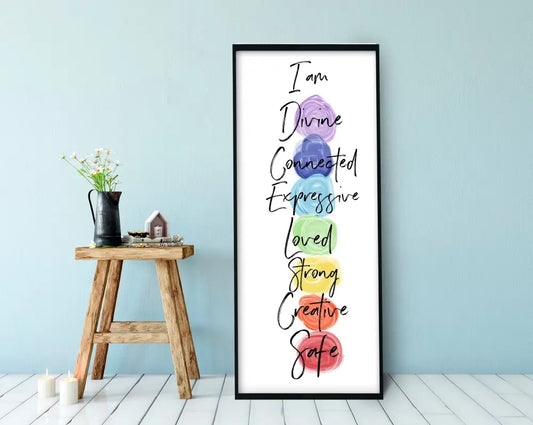 Vibrant Yoga Poster Art Chakra Print With Rainbow Affirmations by My Store