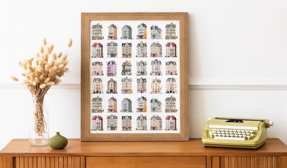 Victorian Houses Print Pink Lady No Frame Poster by My Store