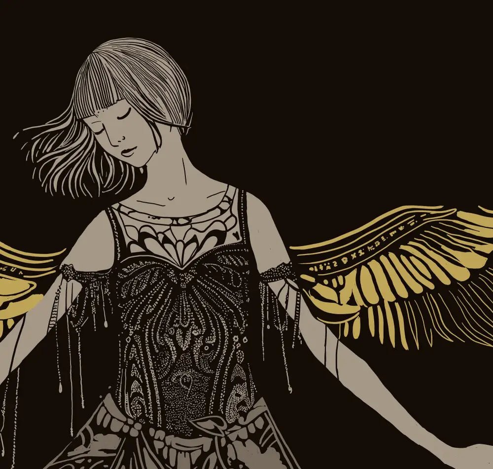 Vintage Angel Art Print Beige and Gold Hand Drawn Wall Decor No Frame Customizable by My Store