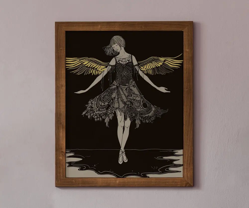 Vintage Angel Art Print Beige and Gold Hand Drawn Wall Decor No Frame Customizable by My Store