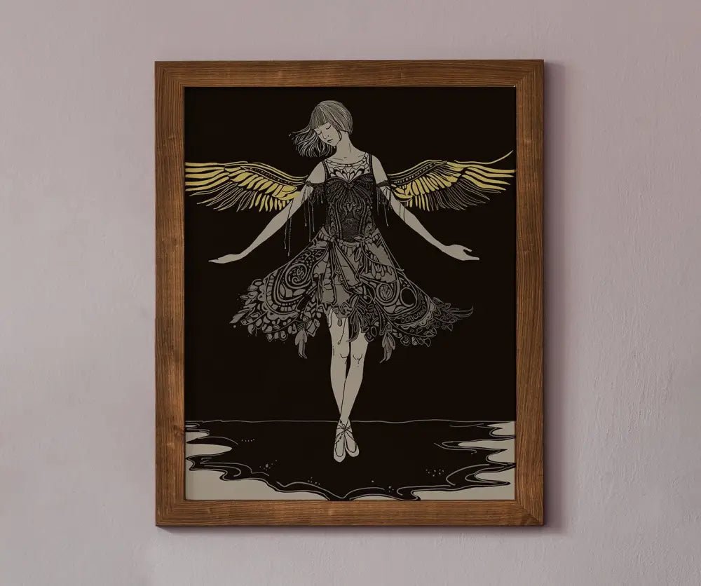 Vintage Angel Art Print Beige and Gold Hand Drawn Wall Decor No Frame Customizable by My Store