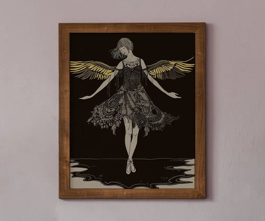 Vintage Angel Art Print Beige and Gold Hand Drawn Wall Decor No Frame Customizable by My Store