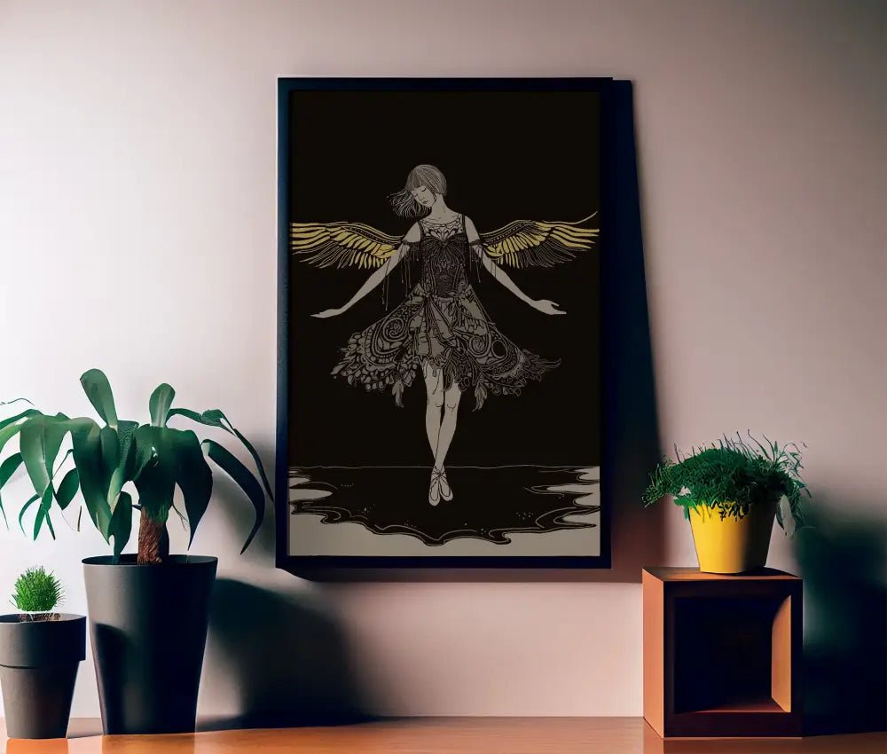 Vintage Angel Art Print Beige and Gold Hand Drawn Wall Decor No Frame Customizable by My Store