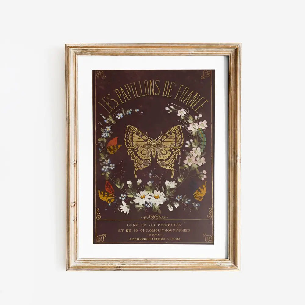 Vintage Book Cover Print Beige And Gold Art Nouveau Poster Butterfly by My Store