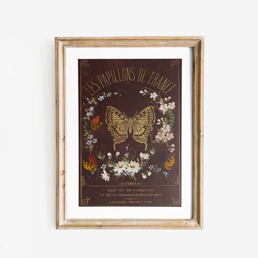 Vintage Book Cover Print Beige And Gold Art Nouveau Poster Butterfly by My Store