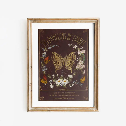 Vintage Book Cover Print Beige And Gold Art Nouveau Poster Butterfly by My Store