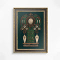 Vintage Book Cover Print Dark Green Art Nouveau Floral Large by My Store