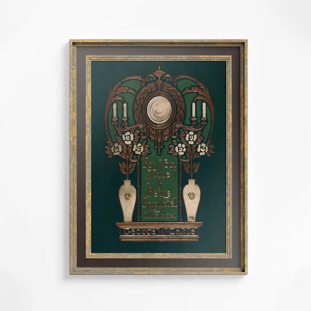 Vintage Book Cover Print Dark Green Art Nouveau Floral Large by My Store