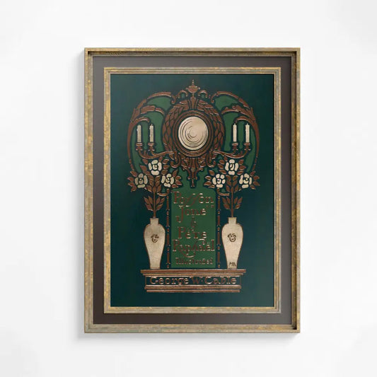 Vintage Book Cover Print Dark Green Art Nouveau Floral Large by My Store