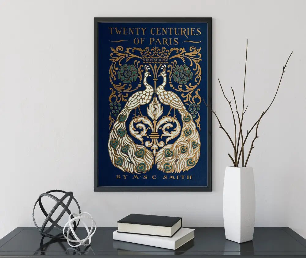 Vintage Book Cover Print Peacock Art Nouveau Poster Large Wall Art Elegant Bohemian Decor by My Store