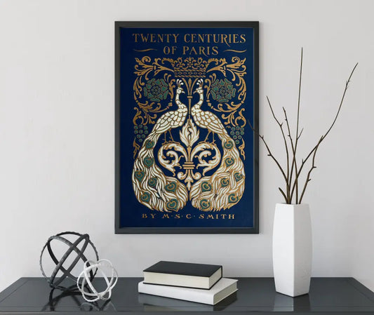 Vintage Book Cover Print Peacock Art Nouveau Poster Large Wall Art Elegant Bohemian Decor by My Store