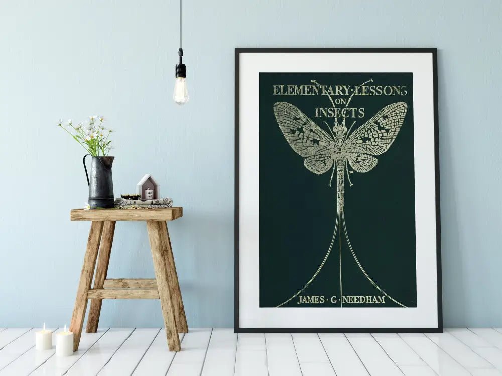 Vintage Book Print Dragonfly Art Nouveau Poster Large Green Wall Art for Living Room by My Store