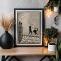 Vintage Cat And Moon Print Black Beige Art Nouveau And Deco Artwork With Cat Silhouette by My Store