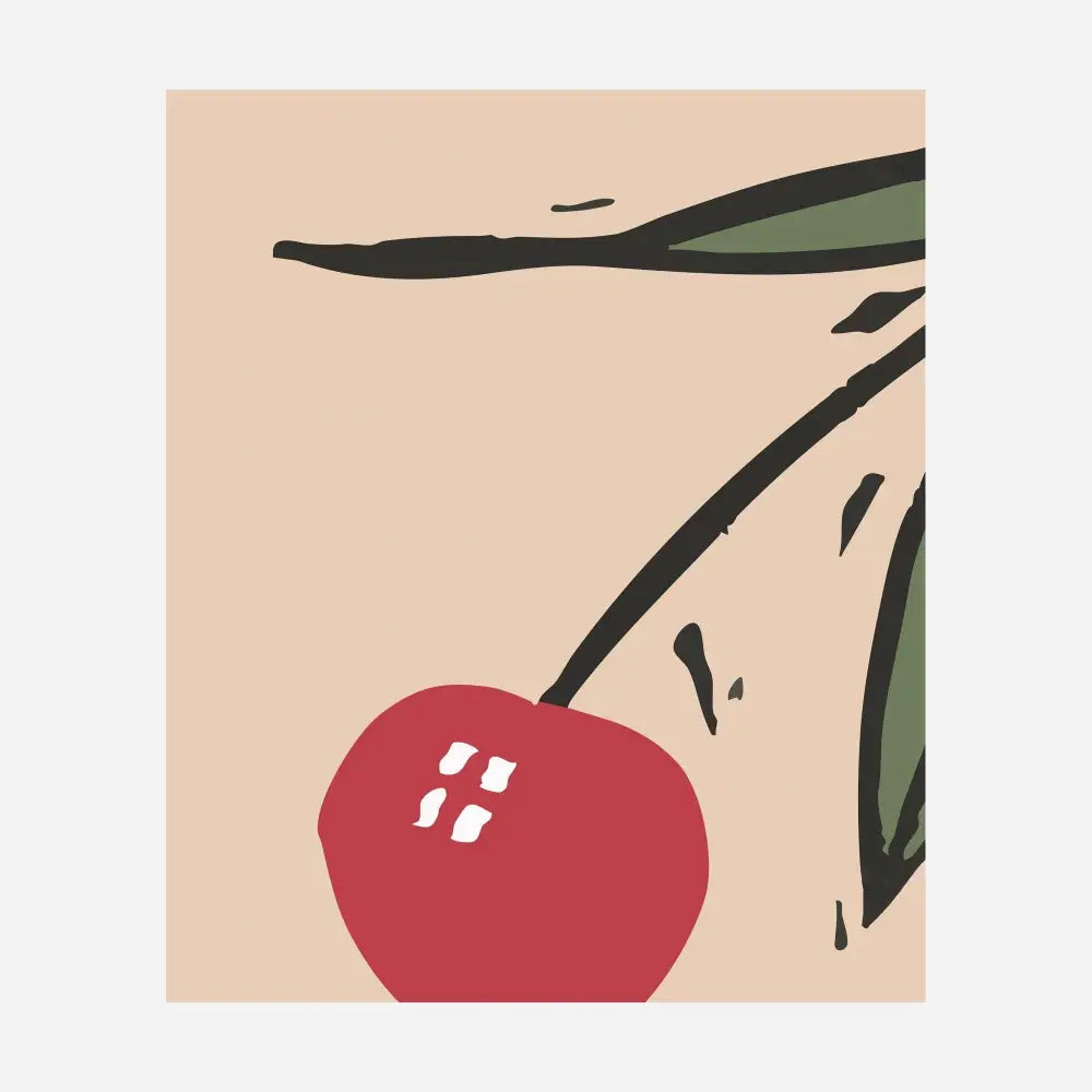 Vintage Cherries Print - Beige and Red - Retro Poster by DesignBohemian