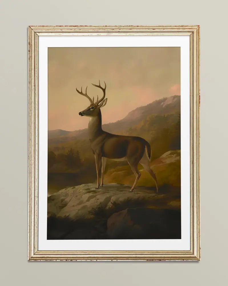 Vintage Deer Painting Beige Print Boho Art Poster Large Neutral Wall Decor Elegant Nature Statement by My Store