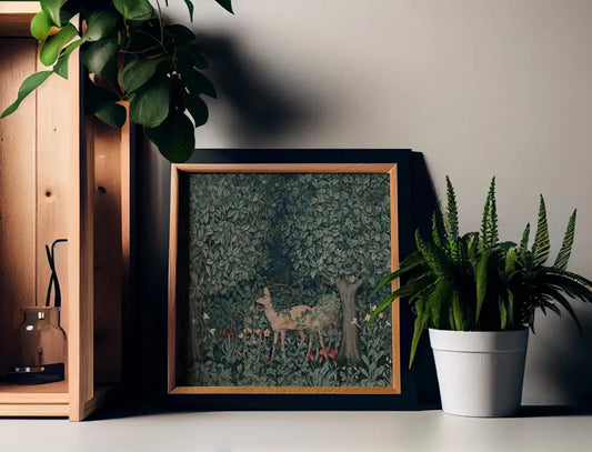 Vintage Deer Print Square Medieval Tapestry Wall Art On Premium Archiva Paper For Elegant Homes by My Store