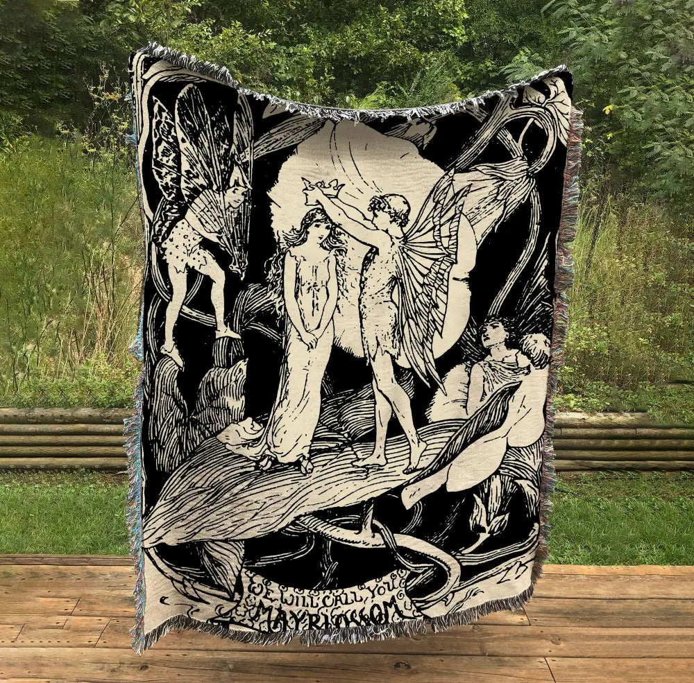 Vintage Fairies Woven Blanket Tapestry - Cotton Meditation Yoga Grunge Hippie by DesignBohemian