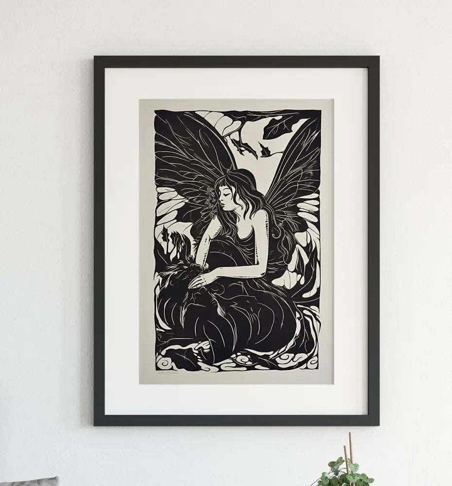 Vintage Fairy Butterfly Print Black And White Poster For Elegant Home Decor Fine Art Paper by My Store