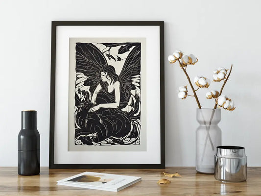 Vintage Fairy Butterfly Print Black And White Poster For Elegant Home Decor Fine Art Paper by My Store