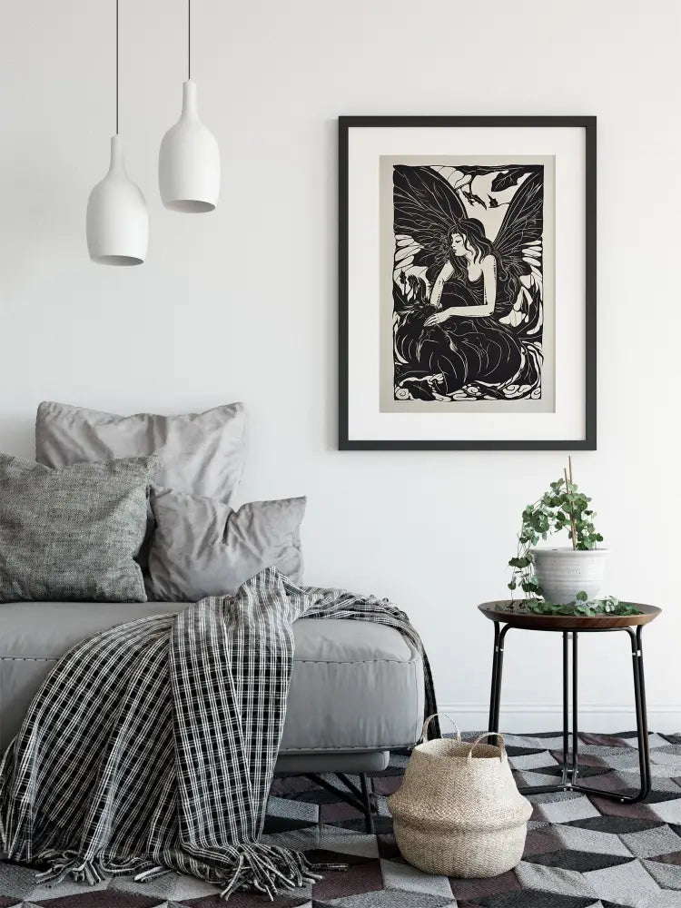 Vintage Fairy Butterfly Print Black And White Poster For Elegant Home Decor Fine Art Paper by My Store