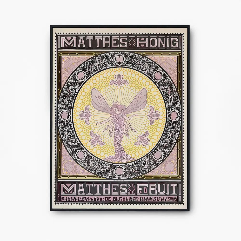 Vintage Fairy Poster Amsterdam Print Pink Beige Bohemian Goddess Large Artwork Bees And Fruit by DesignBohemian