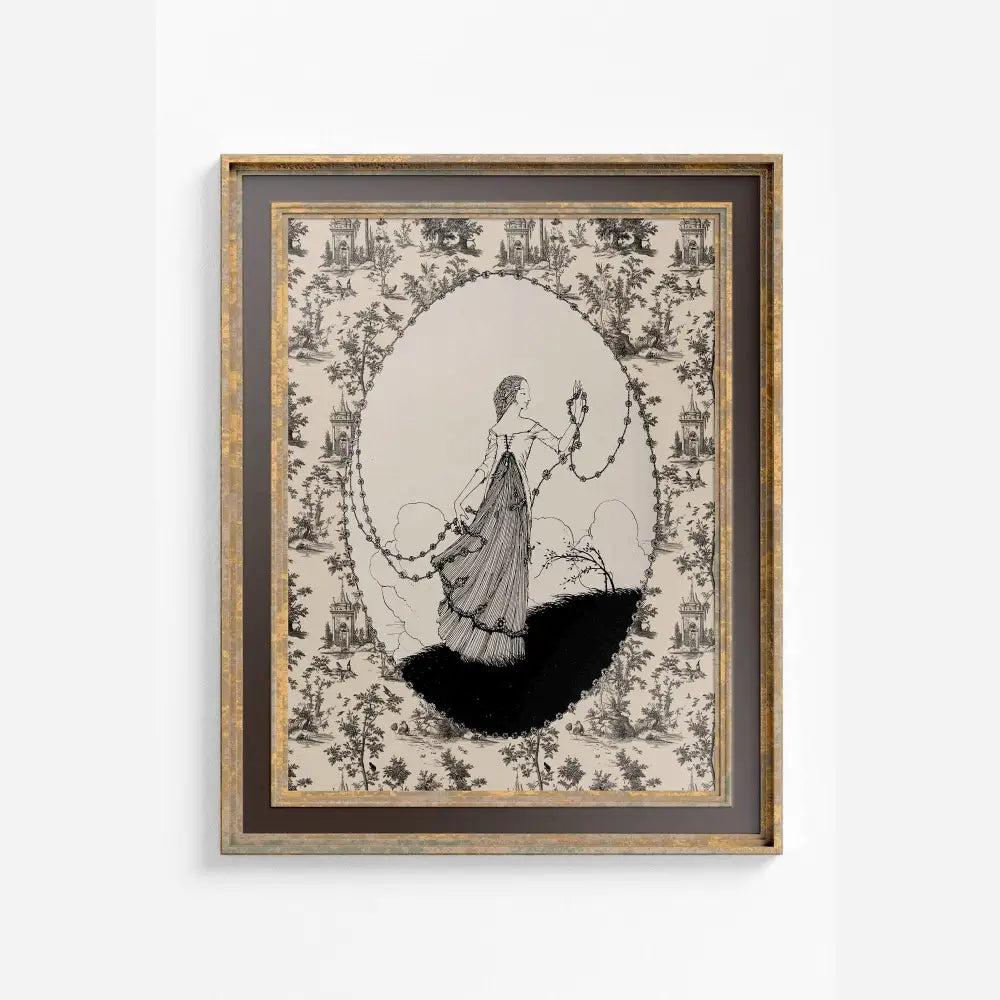Vintage Fairy Print: Beige Toille Vintage Poster - Art Nouveau