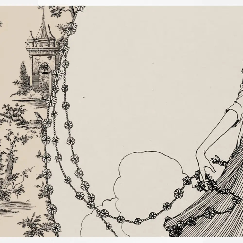 Vintage Fairy Print: Beige Toille Vintage Poster - Art Nouveau