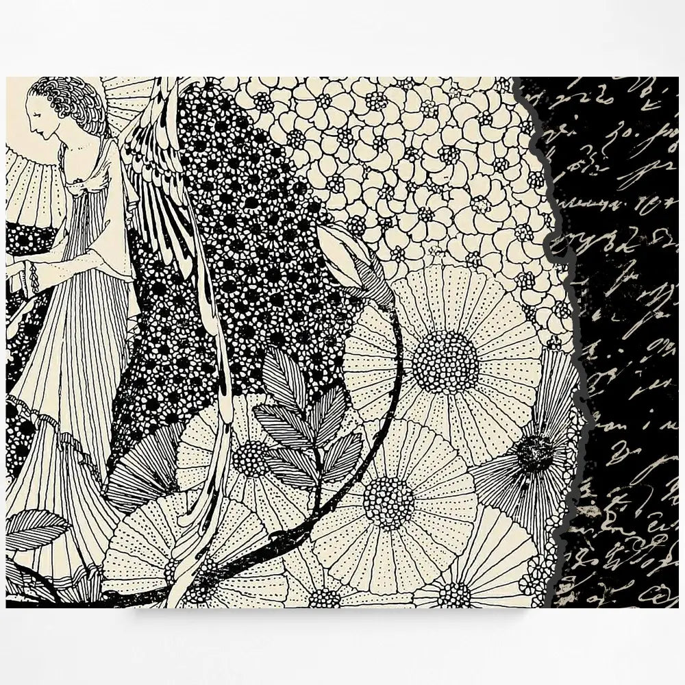Vintage Fairytale Print: Black and Beige Illustration - Vintage Poster - Art Nouveau