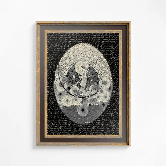 Vintage Fairytale Print: Black and Beige Illustration - Vintage Poster - Art Nouveau