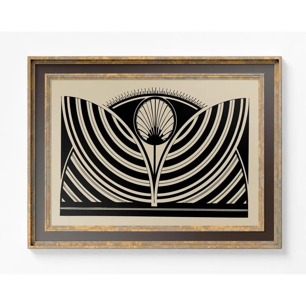 Vintage Floral Abstract - Ornamental Art Nouveau - Black and Beige Print by DesignBohemian